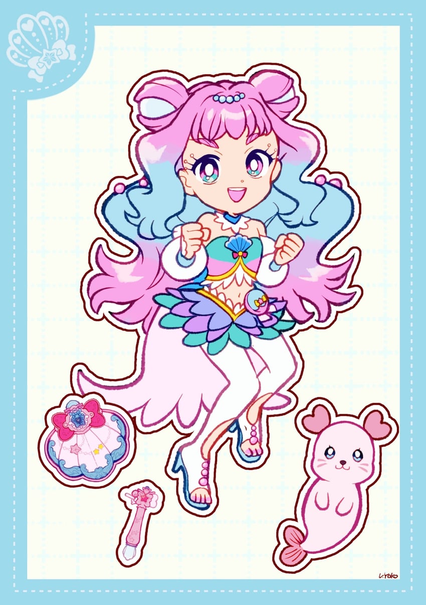 laura la mer, cure la mer, and kururun (precure and 1 more) drawn by uwded_207