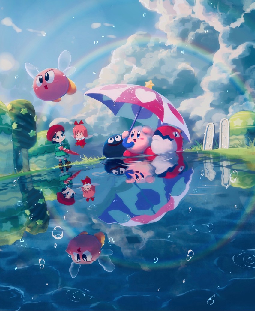 kirby, adeleine, ribbon, gooey, bronto burt, and 2 more (kirby) drawn by suyasuyabi