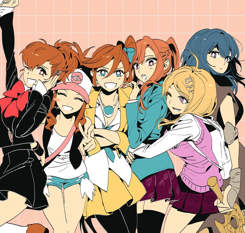hilda, female byleth, akamatsu kaede, shiomi kotone, athena cykes, and 1 more (pokemon and 11 more) drawn by dangeroustaku