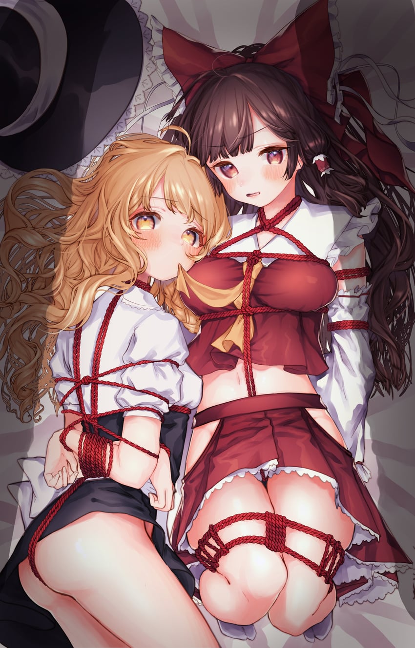 hakurei reimu and kirisame marisa (touhou) drawn by mokokiyo_(asaddr)