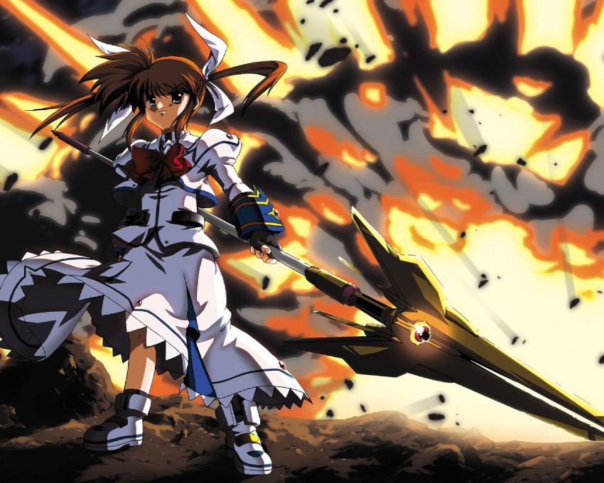 takamachi nanoha and raising heart (lyrical nanoha and 2 more) drawn by fujitama_(lose_dog)
