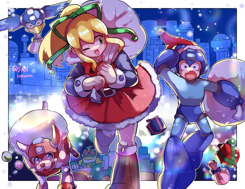 roll, mega man, rush, beat, and auto (mega man) drawn by srnhuyuno
