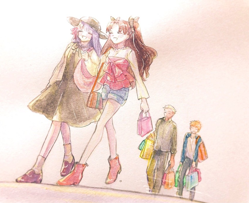 tohsaka rin, emiya shirou, matou sakura, and archer (fate and 2 more) drawn by kamome_kigi_ga