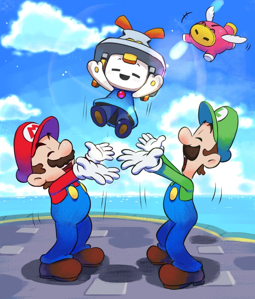 mario, luigi, connie, and snoutlet (mario and 2 more) drawn by ya_mari_6363