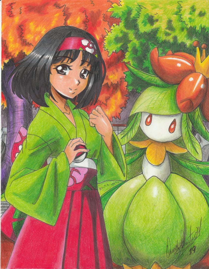 erika and lilligant (pokemon and 1 more) drawn by ravernclouk