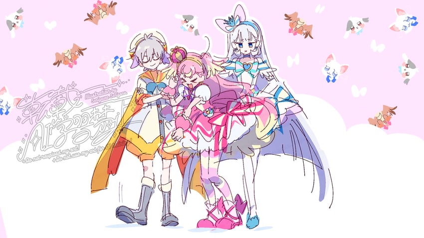 nekoyashiki yuki, inukai komugi, cure wonderful, cure nyammy, daifuku, and 1 more (precure and 1 more) drawn by serizawa_serizane