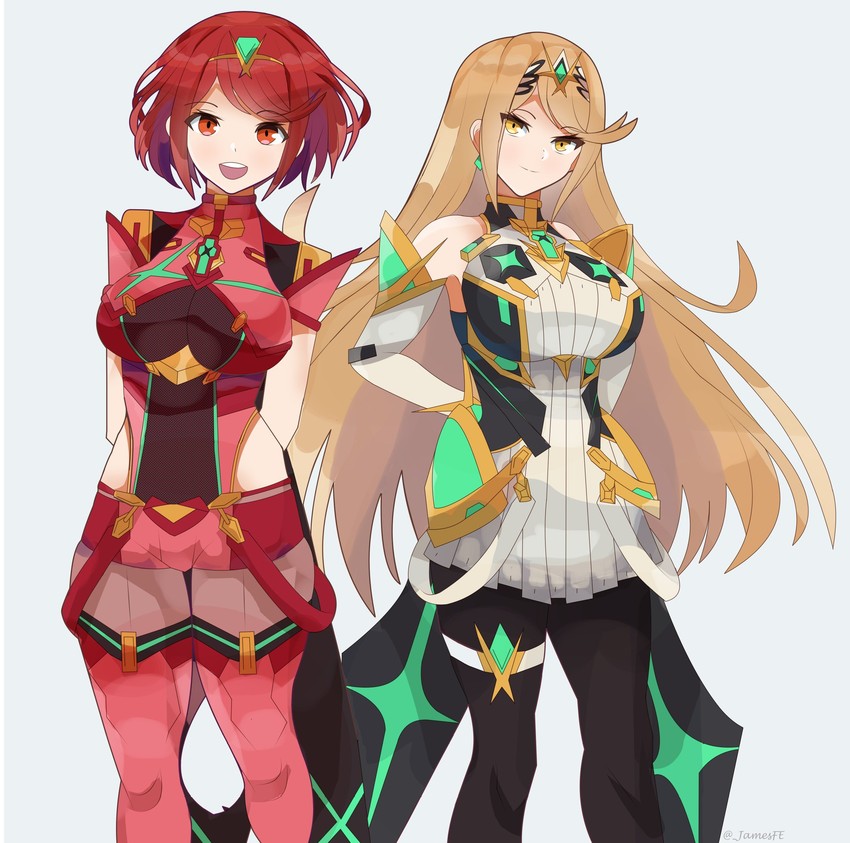 pyra and mythra (xenoblade chronicles and 2 more) drawn by djames