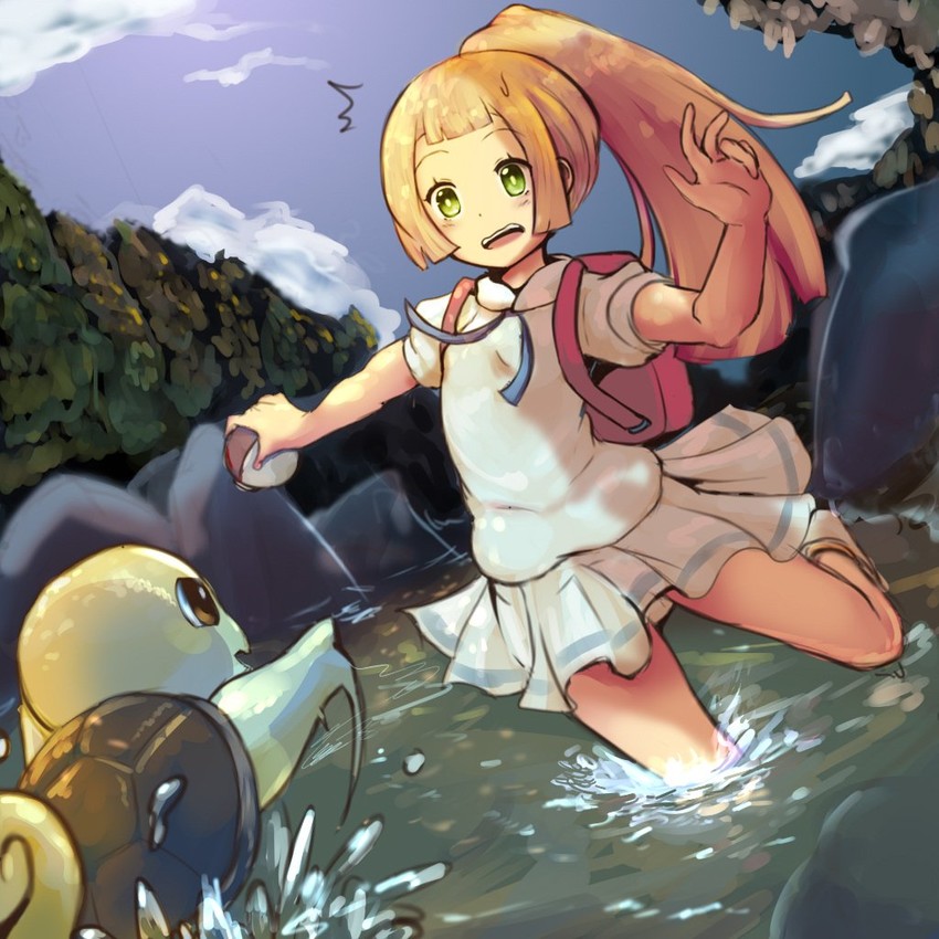 lillie and squirtle (pokemon and 1 more) drawn by tenteco_(covamin)