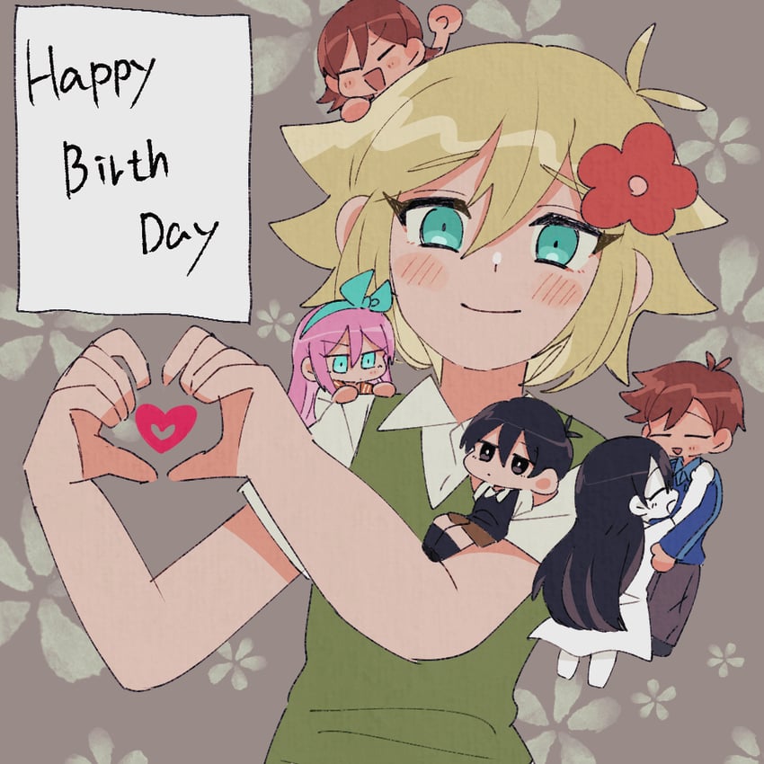 sunny, basil, aubrey, kel, mari, and 1 more (omori) drawn by andou_(sino_spkt)