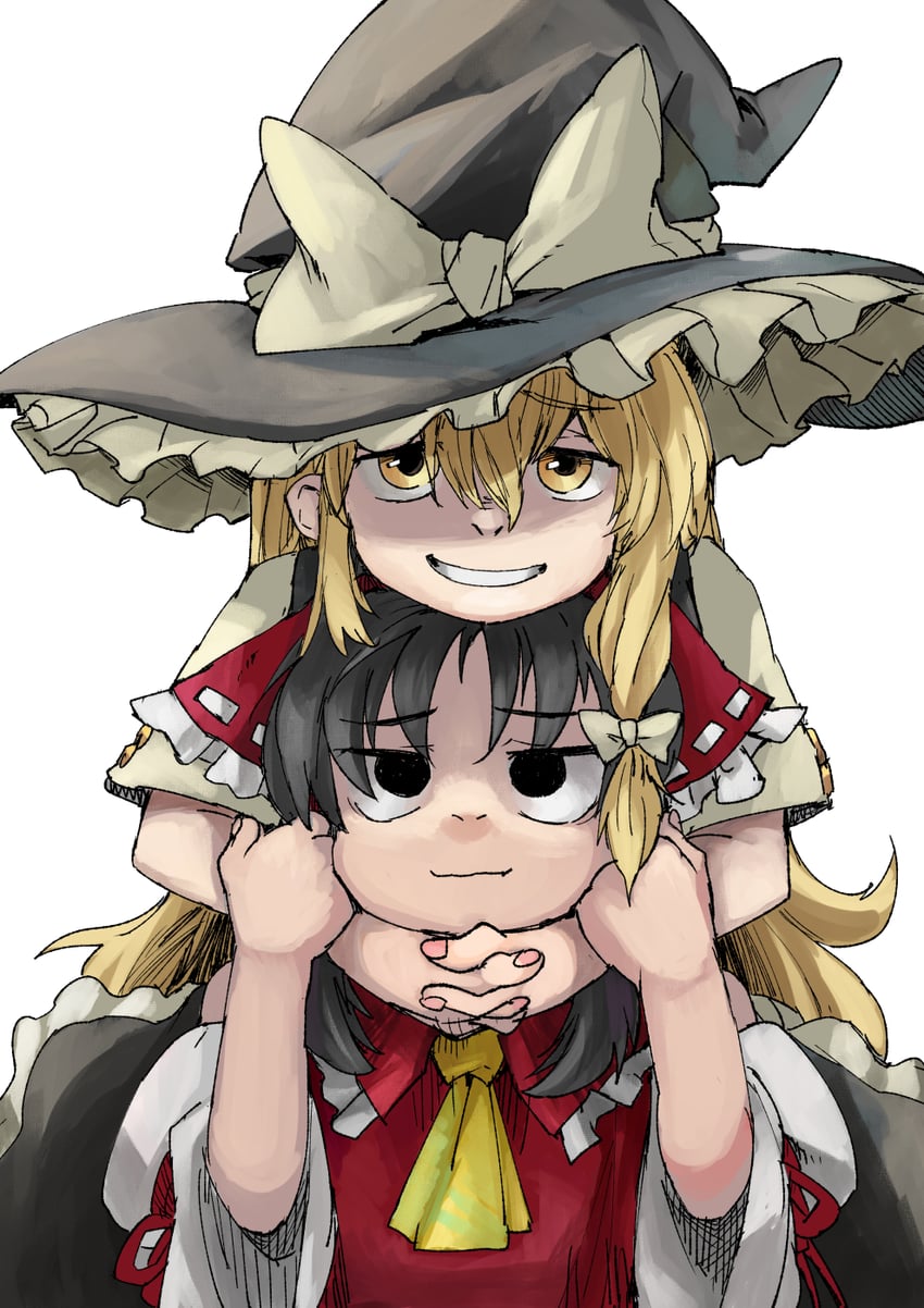 hakurei reimu and kirisame marisa (touhou) drawn by rightorisamraido3