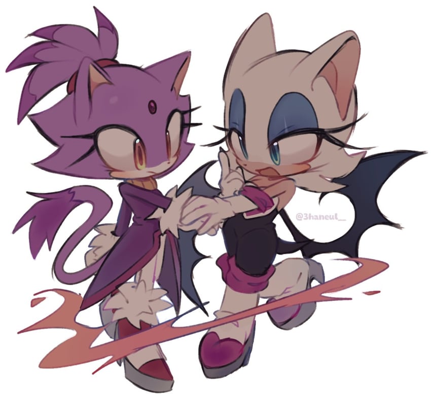 blaze the cat and rouge the bat (sonic) drawn by 3haneul