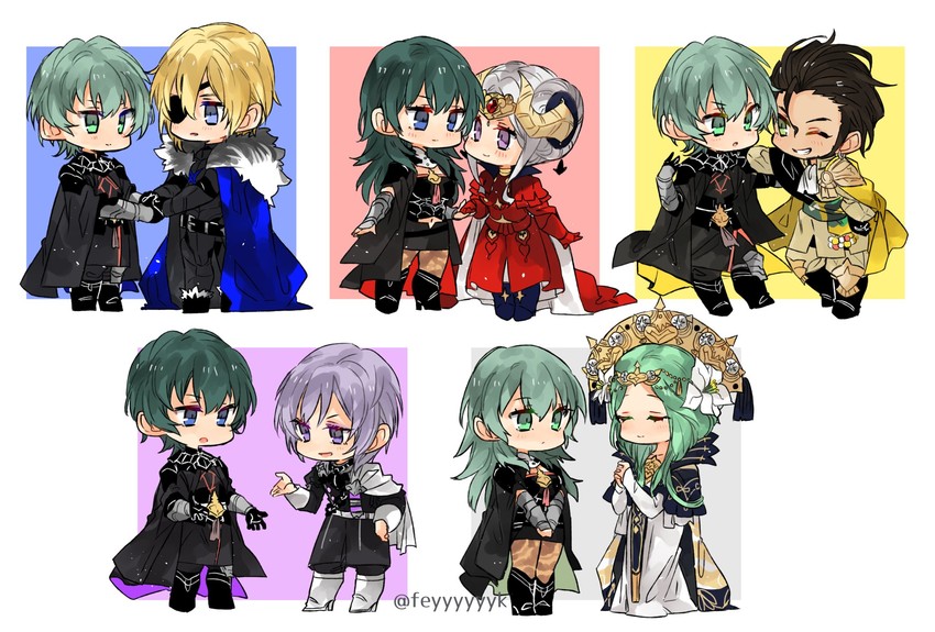 edelgard von hresvelg, dimitri alexandre blaiddyd, claude von riegan, female byleth, rhea, and 2 more (fire emblem and 1 more) drawn by feyyyyyyk