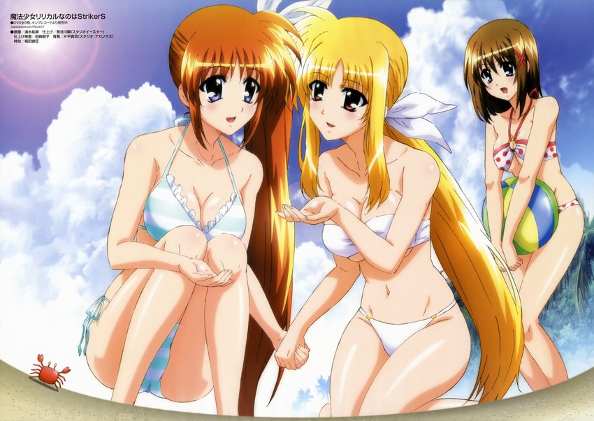 fate testarossa, takamachi nanoha, and yagami hayate (lyrical nanoha and 2 more) drawn by shimizu_yumi