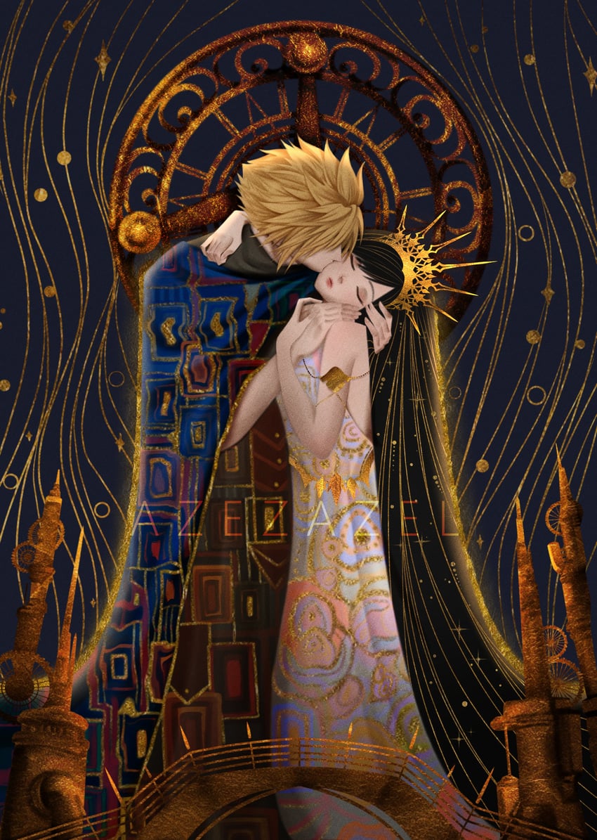 tifa lockhart and cloud strife (final fantasy and 4 more) drawn by azezazel