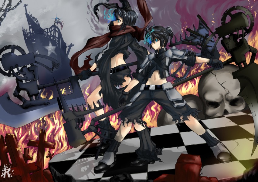 kagamine rin, kagamine len, and black rock shooter (vocaloid and 1 more) drawn by realmbw