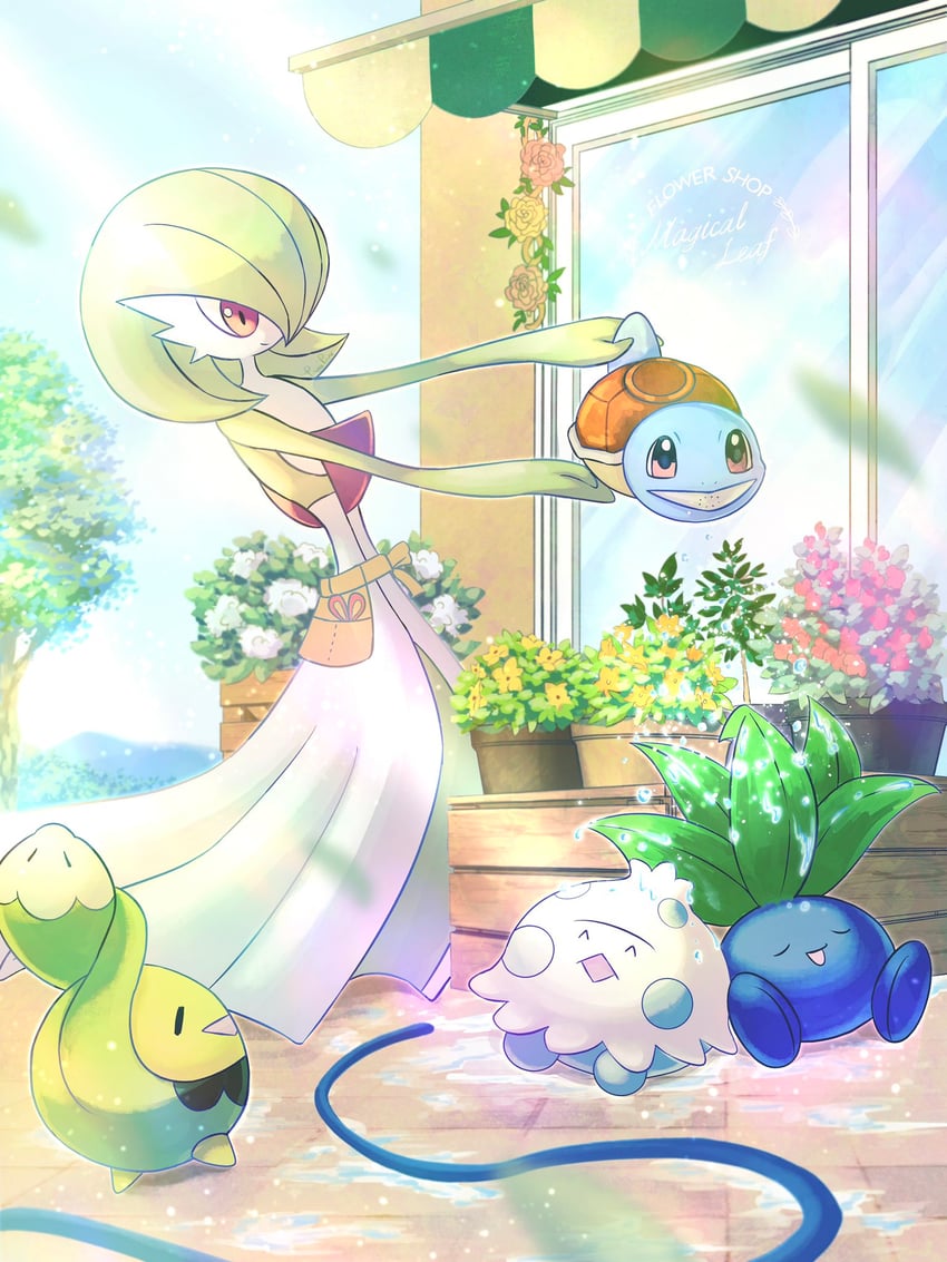 gardevoir, squirtle, oddish, budew, and shroomish (pokemon) drawn by ponkotsu_tanupon