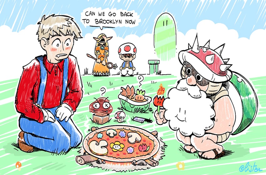 mario, marcille donato, laios touden, princess daisy, senshi, and 7 more (mario and 1 more) drawn by olistar255