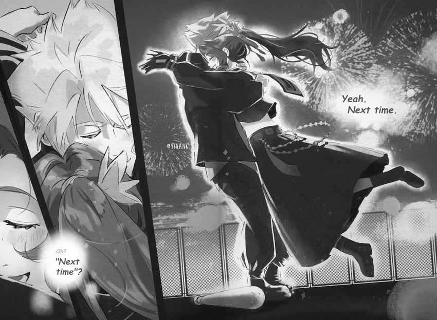 cloud strife and aerith gainsborough (final fantasy and 2 more) drawn by emi-bianchi