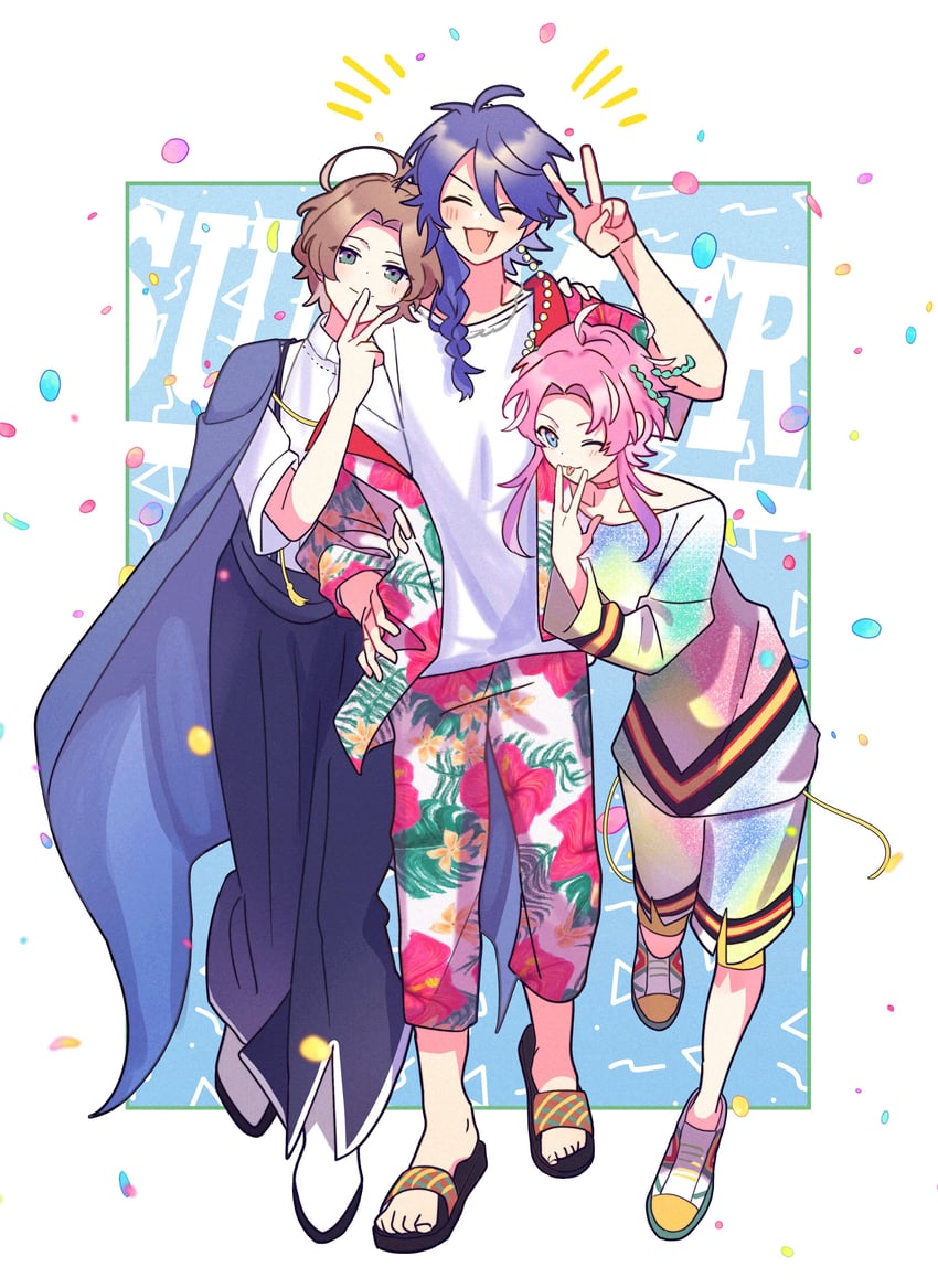 amemura ramuda, arisugawa dice, and yumeno gentaro (hypnosis mic) drawn by hakuuyori