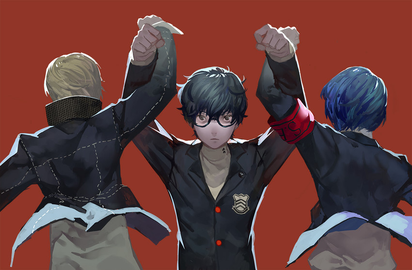 yuuki makoto, narukami yu, and amamiya ren (persona and 3 more) drawn by club3