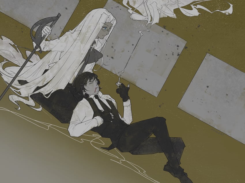 integra hellsing and walter c. dornez (hellsing) drawn by gensou_getsumen_rt
