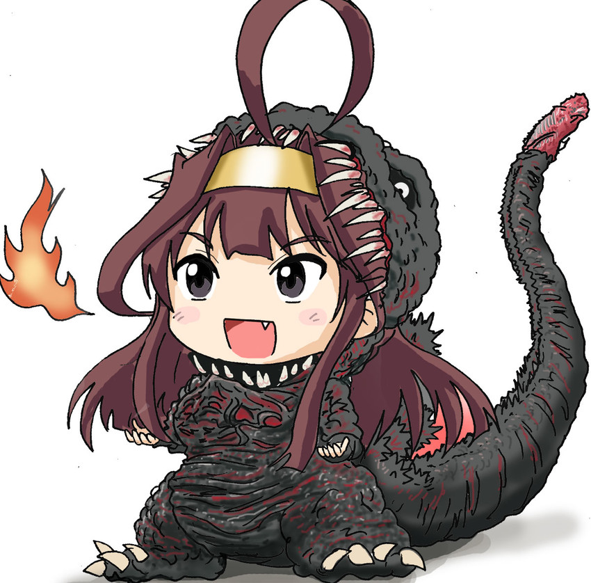 kongou and godzilla (kantai collection and 2 more) drawn by akiran_(r32)