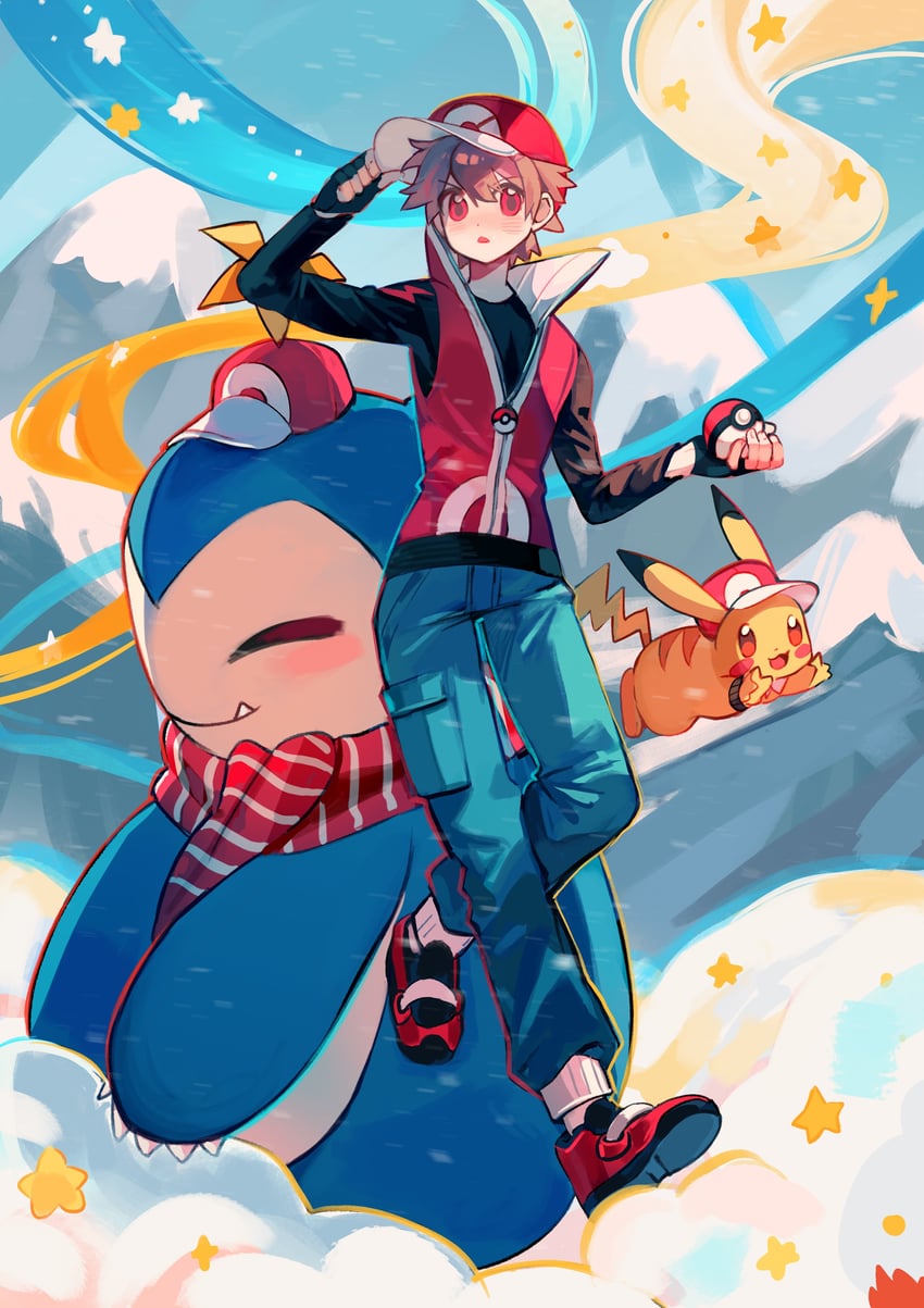 pikachu, red, and snorlax (pokemon and 1 more) drawn by ki2ri5