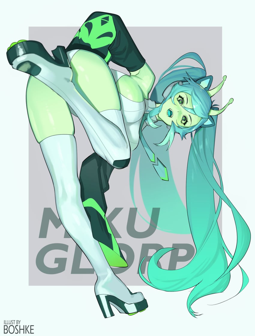 hatsune miku and glorpi miku (vocaloid) drawn by boshke