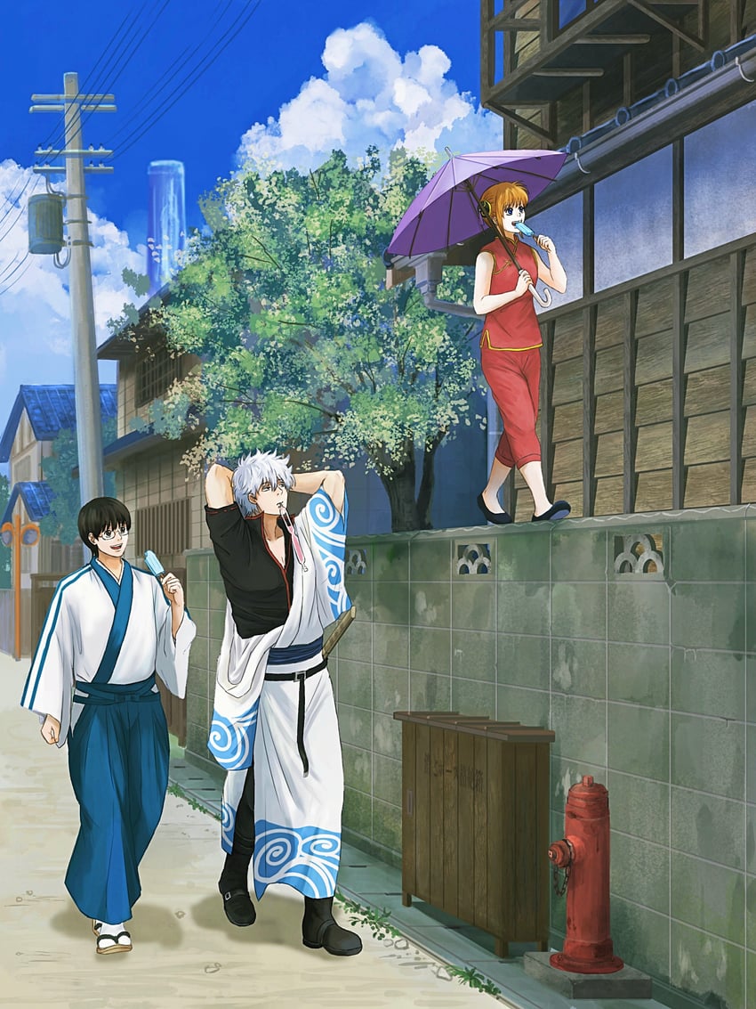 sakata gintoki, kagura, and shimura shinpachi (gintama) drawn by shooogun