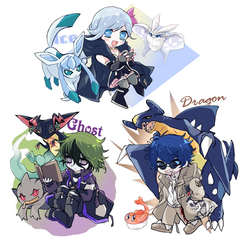 glaceon, garchomp, banette, dreepy, dragapult, and 5 more (pokemon and 1 more) drawn by negi_(ngng_9)