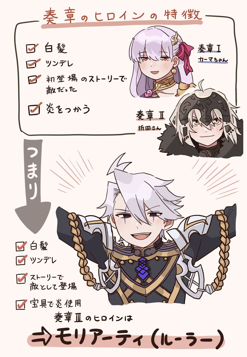 kama, jeanne d'arc alter, and james moriarty (fate and 1 more) drawn by 773_577_773