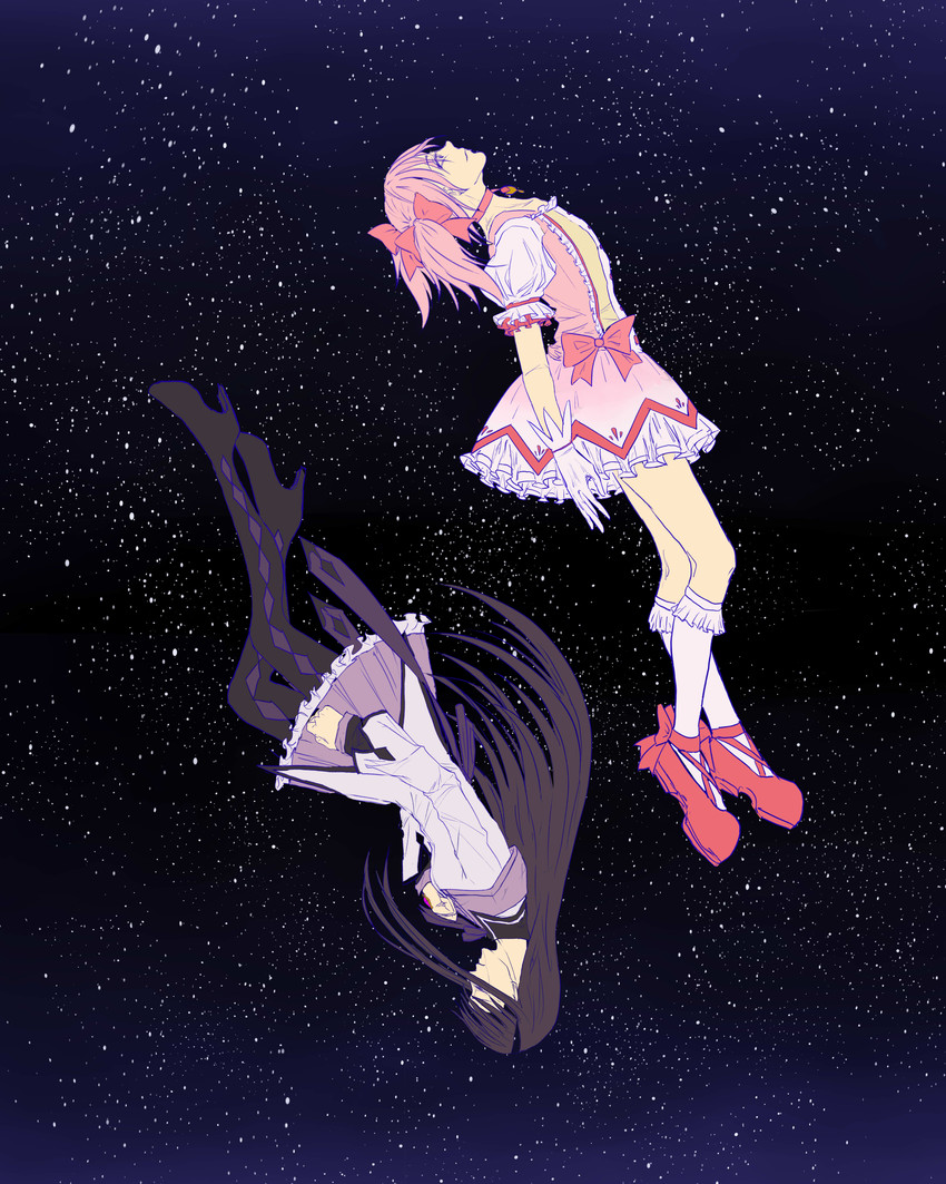 akemi homura and kaname madoka (mahou shoujo madoka magica) drawn by claudia_birdie
