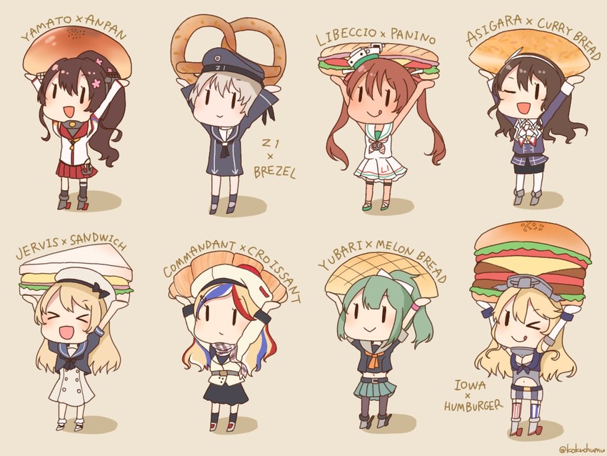 yamato, iowa, yuubari, z1 leberecht maass, ashigara, and 5 more (kantai collection) drawn by kamoku_nagi