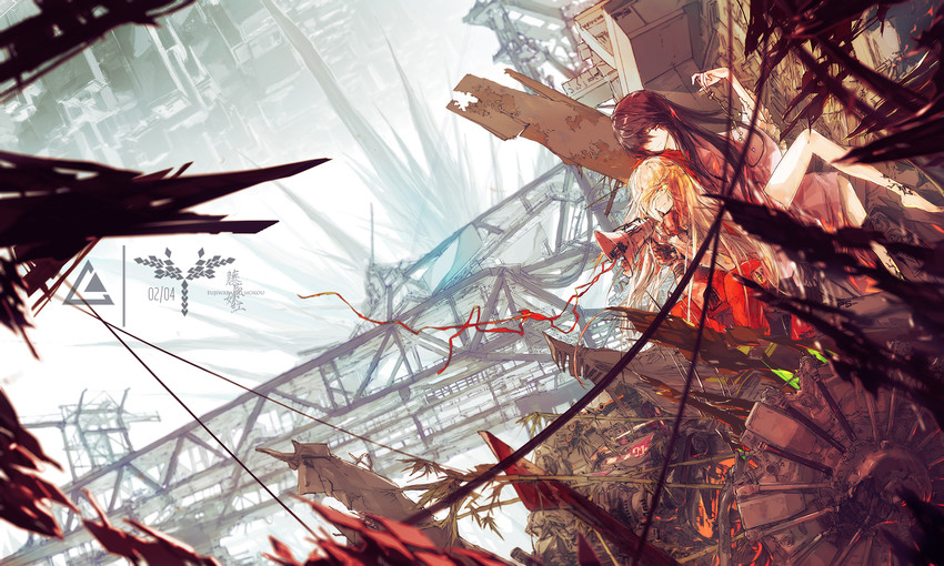 fujiwara no mokou and houraisan kaguya (touhou) drawn by lowlight_kirilenko