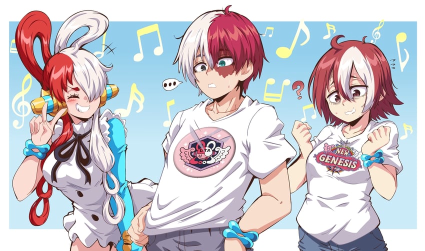 todoroki shoto, uta, and vueko (one piece and 3 more) drawn by lewdamone