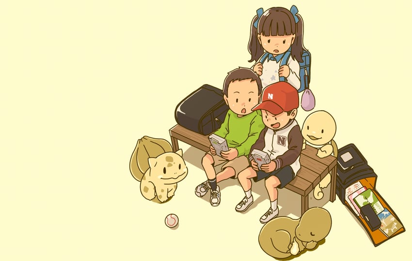 bulbasaur, squirtle, and charmander (original and 2 more) drawn by fujiwara_yoshito
