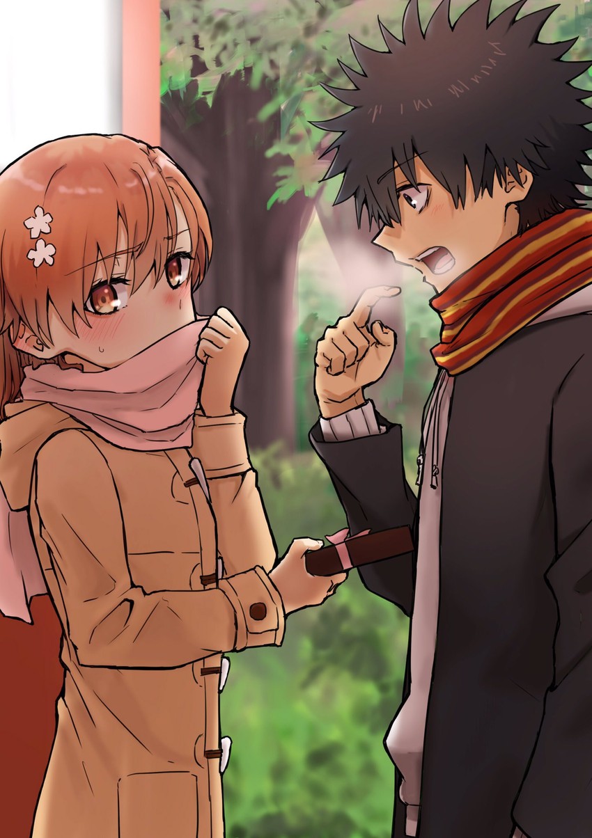 misaka mikoto and kamijou touma (toaru majutsu no index and 1 more) drawn by aic_oekaki