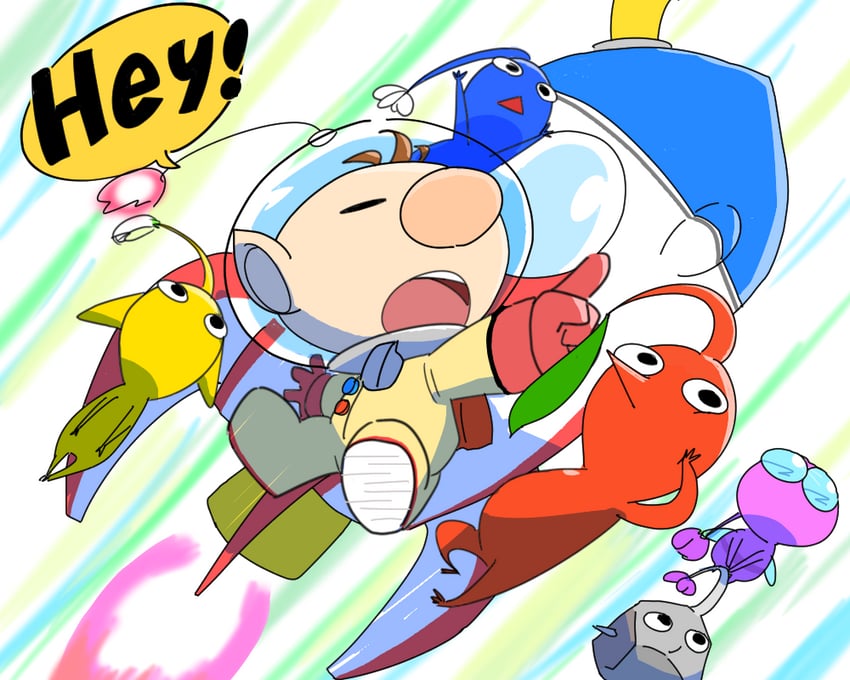 red pikmin, olimar, yellow pikmin, blue pikmin, winged pikmin, and 2 more (pikmin and 1 more) drawn by frisbee_(frisbee_aop)