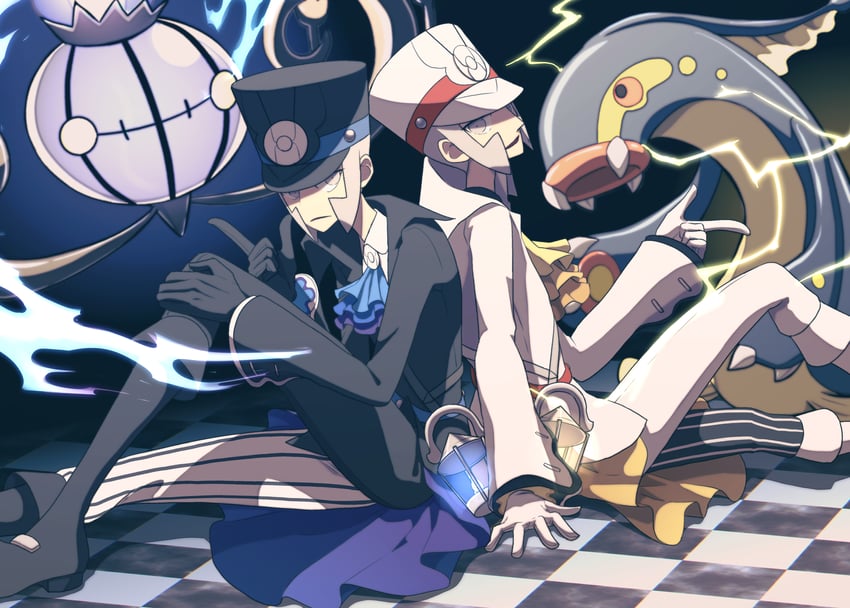 ingo, chandelure, emmet, and eelektross (pokemon and 1 more) drawn by nakaoka_komono
