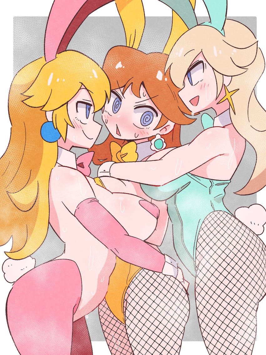 princess peach, rosalina, and princess daisy (mario) drawn by kurachi_mizuki