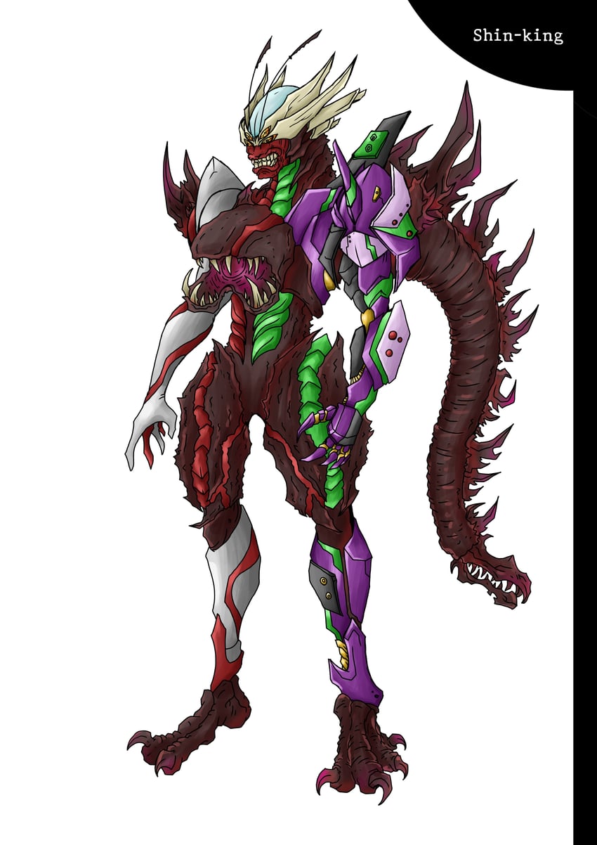 godzilla, eva 01, kamen rider 1, ultraman, and shin universe robo (neon genesis evangelion and 9 more) drawn by zerafter