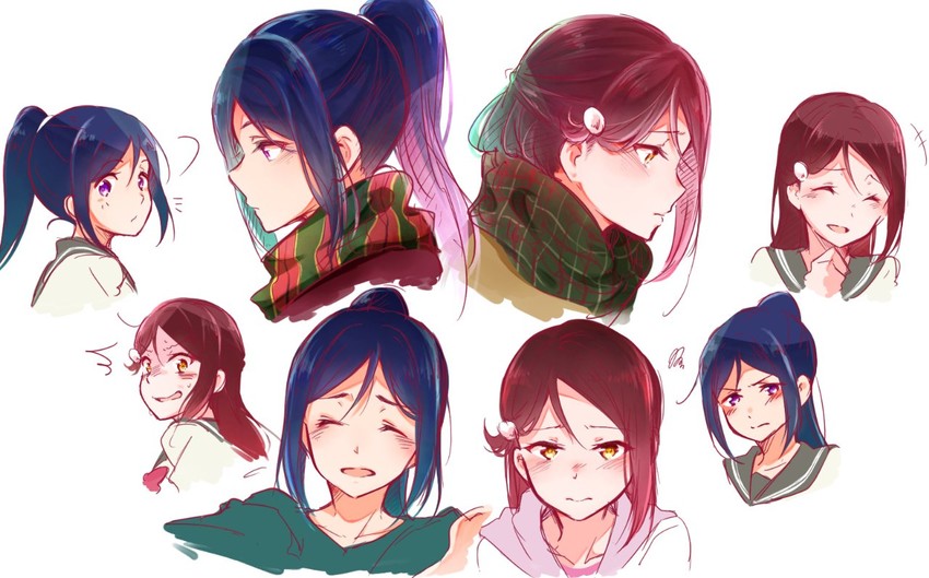 sakurauchi riko and matsuura kanan (love live! and 1 more) drawn by aotsubaki_toto