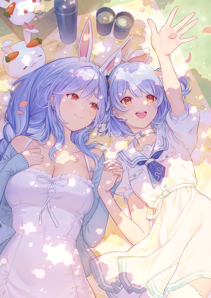 usada pekora, pekomama, and pekomon (hololive) drawn by mumu_lin