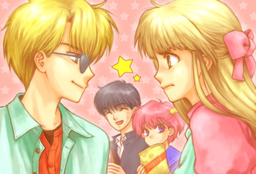 wapiko, fujinomiya chitose, aoi, and kitada shuuichi (kingyo chuuihou!) drawn by tetsukuzu_tetsuko