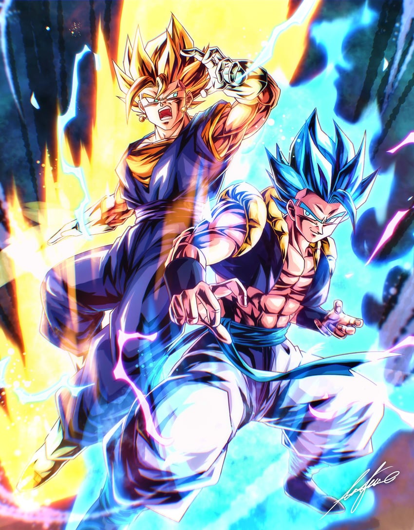 gogeta and vegetto (dragon ball and 4 more) drawn by lafia_db