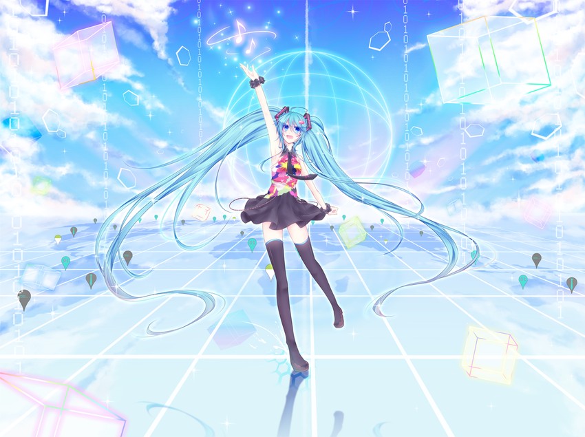 hatsune miku (vocaloid and 1 more) drawn by mokoppe