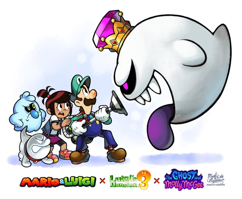 luigi, king boo, molly mcgee, polterpup, and scratch (mario and 4 more) drawn by mast3r-rainb0w