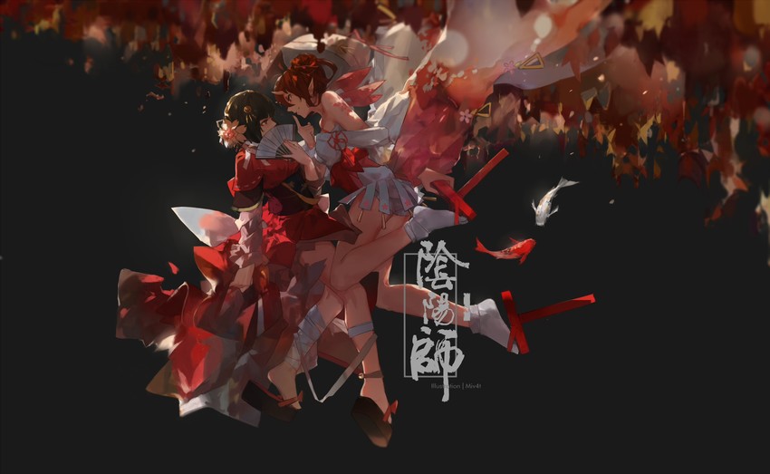 momo no sei and sakura no sei (onmyoji) drawn by miv4t