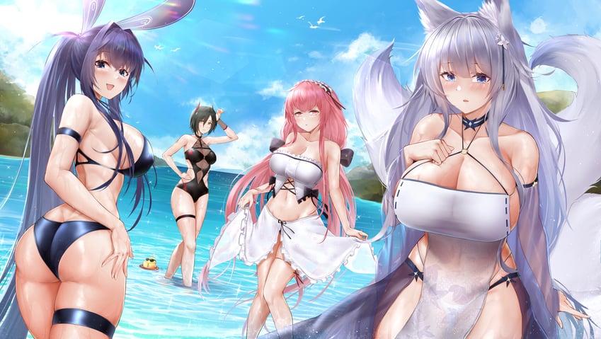 manjuu, shinano, new jersey, perseus, and ulrich von hutten (azur lane) drawn by irkawaza