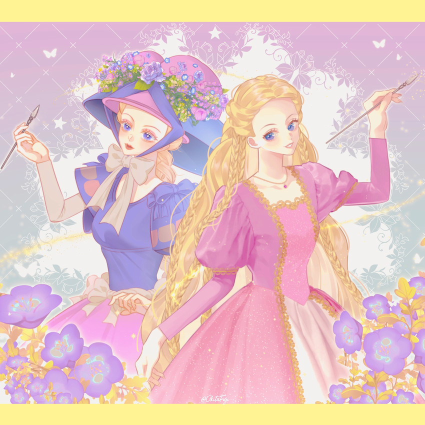 barbie and rapunzel (barbie and 2 more) drawn by okitafuji